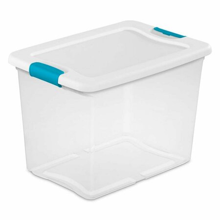 DWELLINGDESIGNS 32 qt. Clear Storage Latching Box with Tote White Lid Blue, 6PK DW2615019